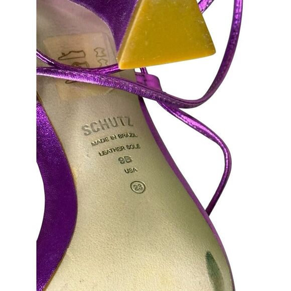 Schutz Arceli Violet Metallic Patent Leather Strappy Sandals Size 9B - Picture 10 of 12